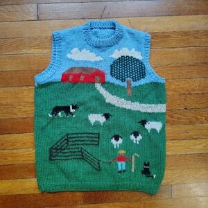 90s Vintage Handmade Wool Sleeveless Sweater Vest Garden Farm Handknit Medium